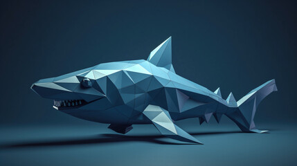 Origami rekin - podwodny drapieżnik - koncept 3d - Origami shark - underwater predator - concept - AI Generated - obrazy, fototapety, plakaty