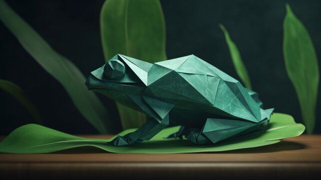 Zielona żabka orgiami - ilustracja - ochrona las&oacute;w tropikalnych - Green orgie frog - illustration - rainforest conservation - AI Generated