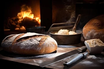 Fotobehang bake bread in front oven and stuff food photography © MeyKitchen