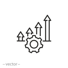technology improvement icon, growing development, rising progress, thin line symbol - editable stroke vector illustration