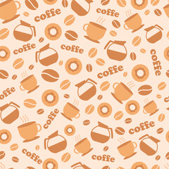 Seamless pattern with coffee cups and beans