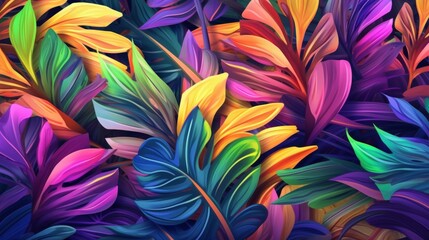 Colorful tropical leaves background. 3d rendering, 3d illustration, generative Ai