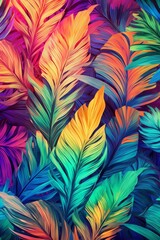Fototapeta na wymiar Tropical palm leaves background. Colorful exotic leaves texture, generative Ai
