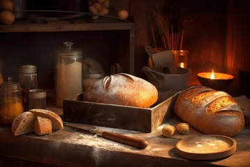 Crédence de cuisine en verre imprimé Pain bake bread in front oven and stuff food photography