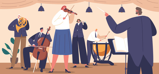 Talented Musicians Perform Classical Masterpieces On Stage with Conductor, Captivating The Audience With Playing © Pavlo Syvak