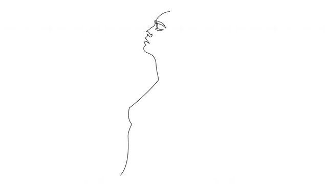 Self drawing simple animation of female body. Continuous line nude figure. Abstract drawing by hand. Black line on a white background.