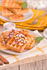 Waffles with jam and confetti. - 607099103