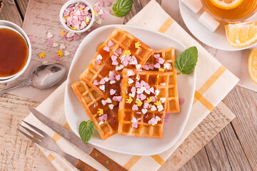 Waffles with jam and confetti. - 607099129