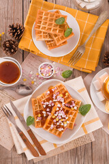 Waffles with jam and confetti. - 607099161