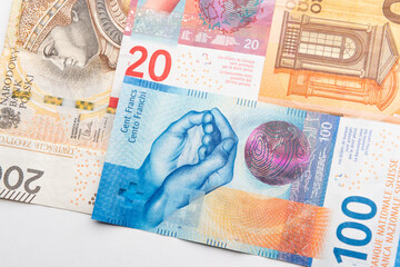 polish zloty, swiss francs and euro currency coins and banknotes