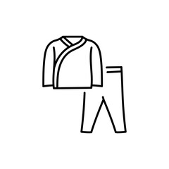 Baby shirt and pants black line icon.
