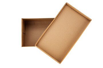 Open cardboard box for shoes. Isolated on a white background.