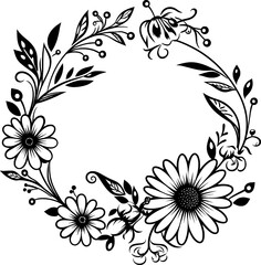 Flowers  Cycle Wreath Line Art
