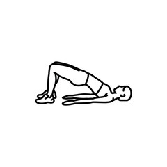 Girl does exercise on the buttocks legs and buttocks black line icon.