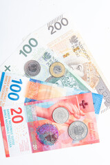 polish zloty currency and swiss francs currency coins and banknotes