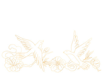 Oriental birds and flowers illustration. Chinese and japanese traditional background.