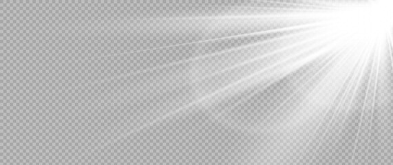 White glowing light explodes on a transparent background. Vector illustration of light decoration effect with ray. White ray