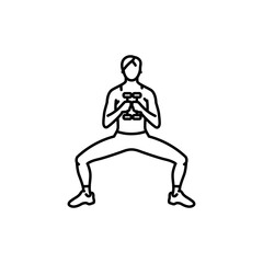 Girl doing squats with dumbbells black line icon.