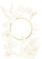 Oriental birds and flowers illustration. Chinese and japanese traditional background.