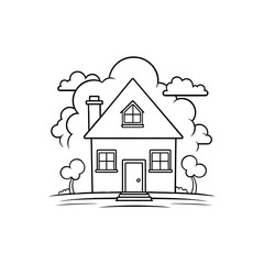 Cute simple outline house line vector for coloring book isolated on white background