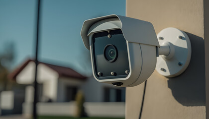 CCTV Security Camera for private home, Alarm system banner. Generation AI