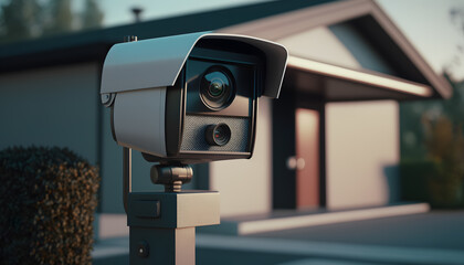 CCTV Security Camera for private home, Alarm system banner. Generation AI