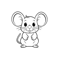 Mouse outline sketch vector. Hand drawn mousy linear illustration. Monochrome silhouette for coloring book. 