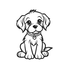 Dog outline sketch vector. Hand drawn dog linear illustration. Monochrome silhouette for coloring book. 