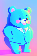 Cute cartoon bear in business suit, isolated on gradient background. Generative AI