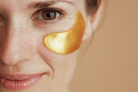 Closeup on modern woman with eye patches