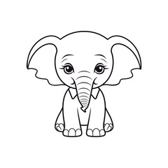 Cute baby elephant outline sketch vector. Hand drawn linear illustration. Monochrome silhouette for coloring book.