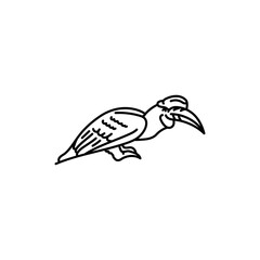 Rhinoceros hornbill bird black line icon.