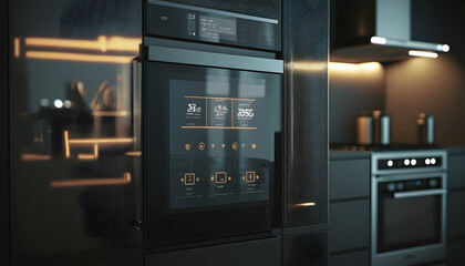 Remote automation home control system on digital tablet, Smart kitchen concept. Generation AI