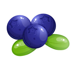 Cartoon style bilberry, blueberry isolated on white background.
