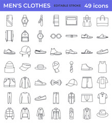 Big set of isolated Clothing for men. Line icons