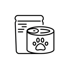 Pet food packaging black line icons set.