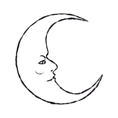 Black outline, crescent with face. Element for design