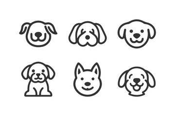 Cartoon cute Dog silhouette vector line icon set	