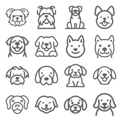 Cartoon cute Dog silhouette vector line icon set	