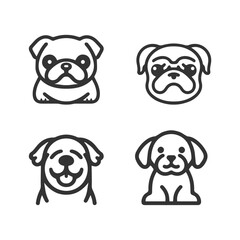 Cartoon cute Dog silhouette vector line icon set	