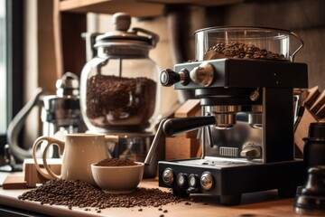 coffee been collection with grinder maker stuff food photography - obrazy, fototapety, plakaty