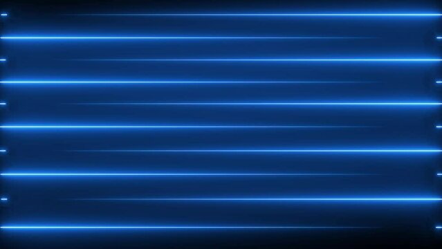 Animated glowing blue color wave neon lines explosion on isolated black background