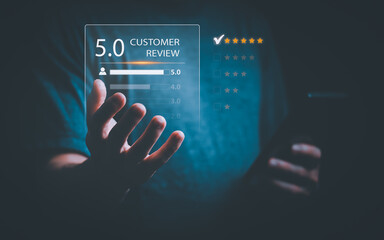 Customer services best excellent business rating experience. Satisfaction survey concept. user gives ratings to service experience on the online application, online marketing, and business processes.