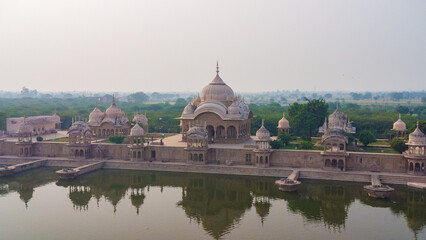 sacred place kusum sarovar on govardhan hill, temple in india, place of pilgrimage