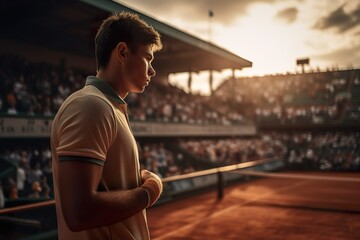 Tennis Player Feeling Nervous Before His Tennis Match As He Enters On a Clay Tennis Court. Ai Generated