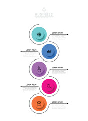 Fototapeta premium Vector infographic business presentation timeline template with circular interconnection with 5 options.
