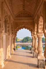 sacred place kusum sarovar on govardhan hill, temple in india, place of pilgrimage