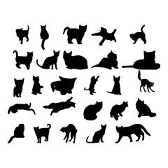 Set of black cats silhouettes illustration isolated on white background.
