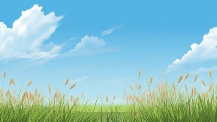 Fototapeta premium peaceful green grass and blue sky Generative AI