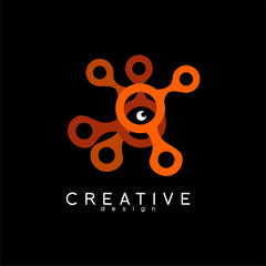 Abstract Nano logo design with one eye. Unique concept design logo.